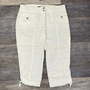 Willi Smith beige cream 100% linen casual straight leg cropped pants sz 12 B160